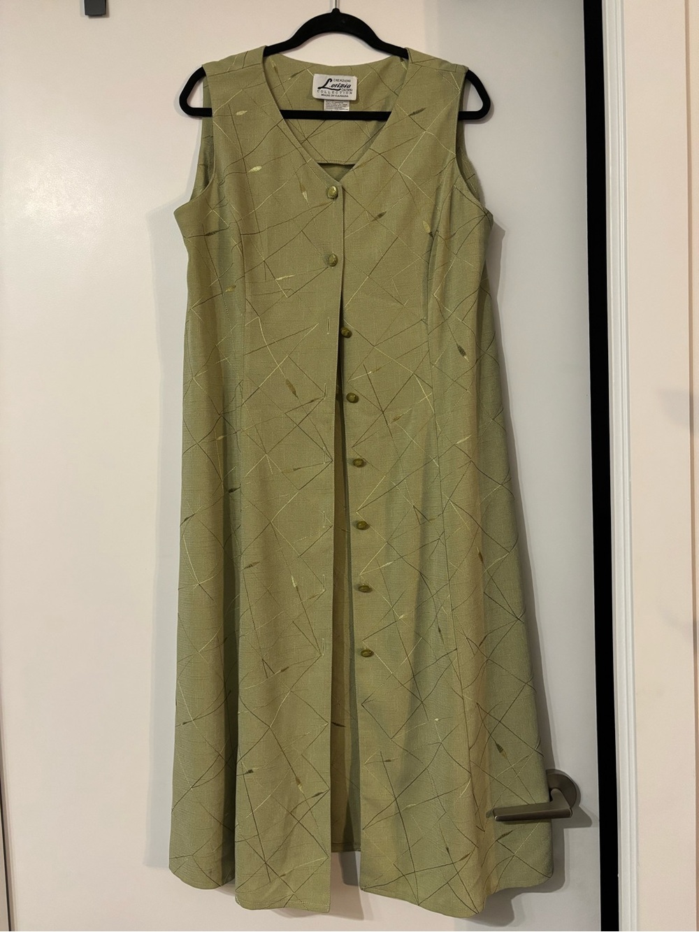 Vintage Lorizio Collection Green Button Front Sleeveless Midi Dress